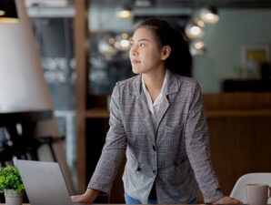 Business woman looking to her right