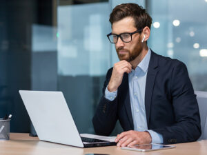 Businessman working on laptop